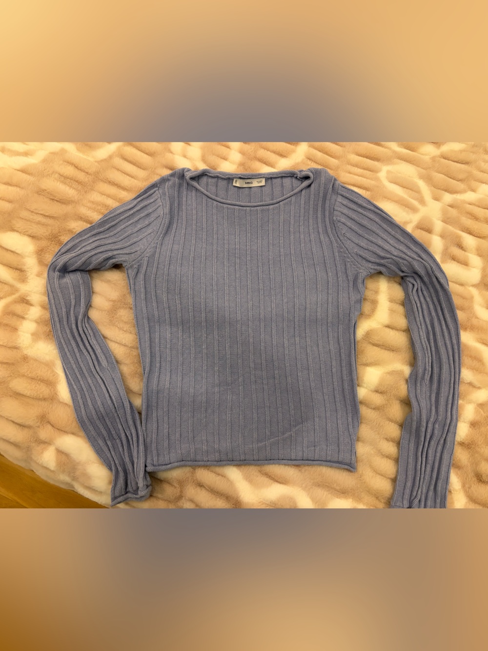Mango Ribbed Long Sleeve Sweater in Lavender / Blue